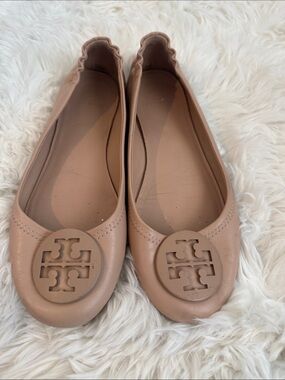 Tory Burch Blush Leather Logo Ballet Flats